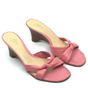 LOFT KNOTTED PINK LEATHER WEDGE SLIDES